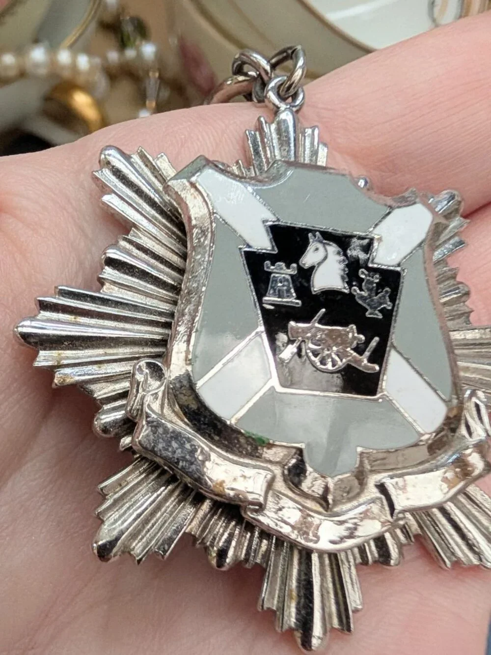 Vintage Heraldic Crest Medallion Necklace on Chunky Chain AS IS